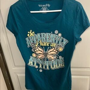 Wound Up Teal Attitude Butterfly Tee